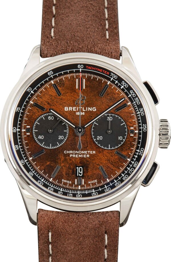 Pre-Owned Breitling Premier B01 Brown Burl Elm Dial