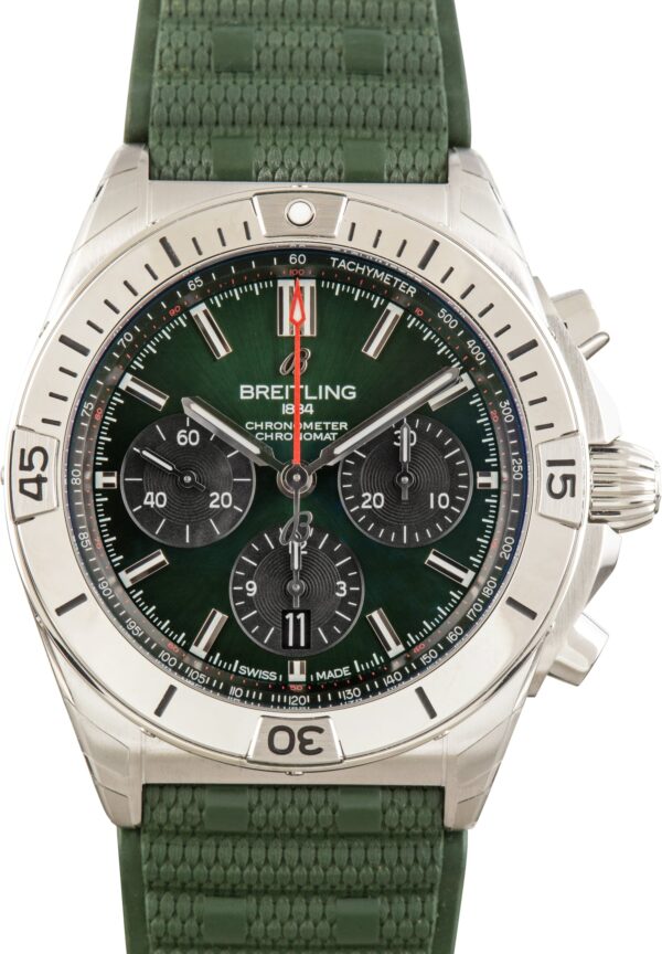 Breitling Green Dial Chronomat B01 42 Steel on Rubber