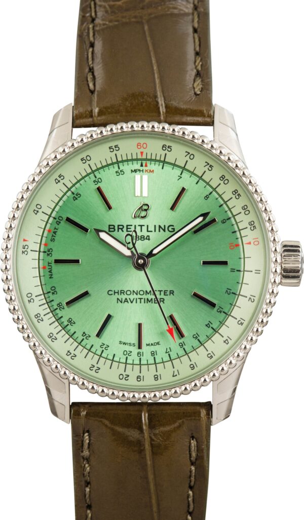 Breitling Navitimer Automatic 35 Steel on Green Leather Strap