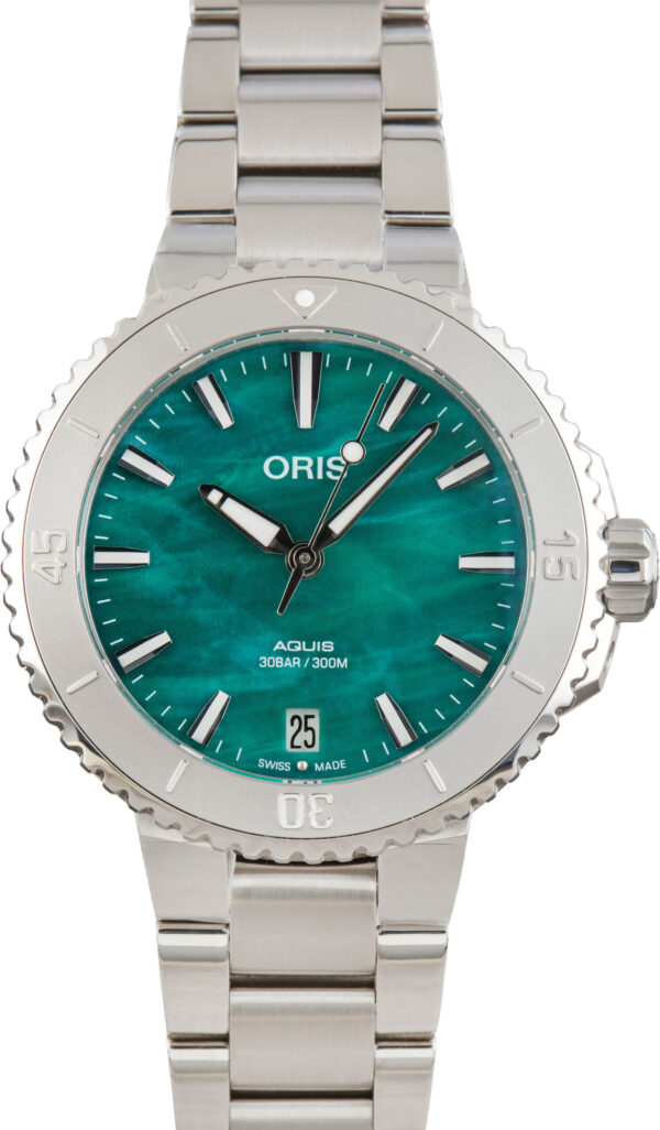 Ladies Oris x Bracenet Aquis Green Dial