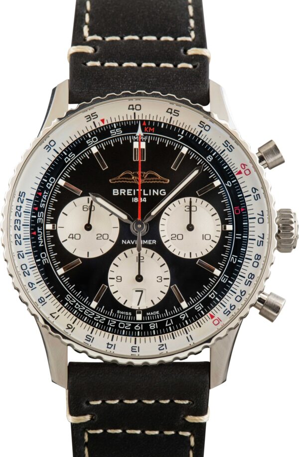 Used Black Dial Breitling Navitimer B01 Chronograph 43 Steel on Leather