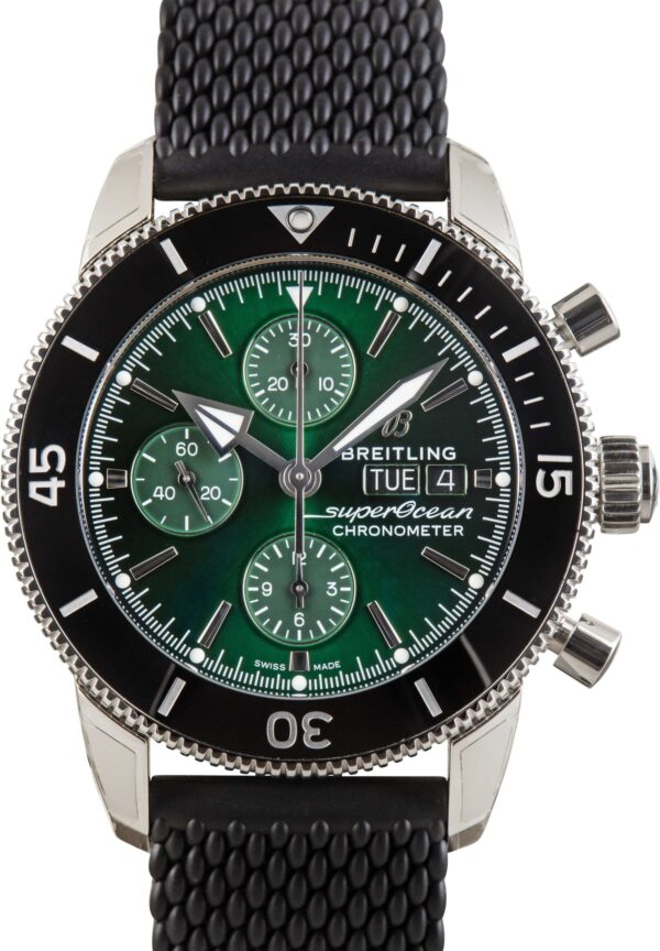 Pre-Owned Breitling Green Superocean Heritage Chronograph 44 Steel on Rubber