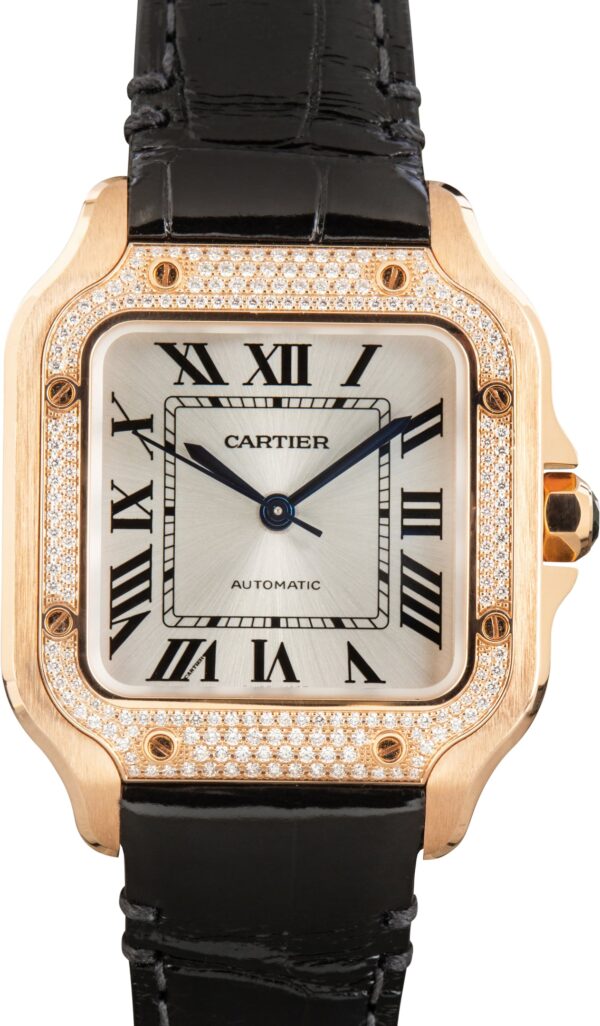 Pre-Owned Santos de Cartier Watch Ref WJSA0012 18k Rose Gold Medium Model