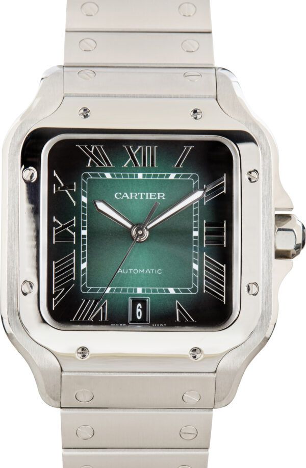 Pre-Owned Green Dial Santos de Cartier Ref WSSA0062 Large Model