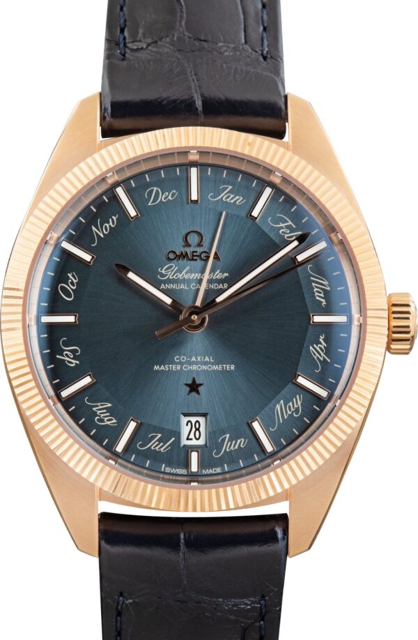 Omega Constellation Globemaster Blue Dial Sedna Gold on Leather