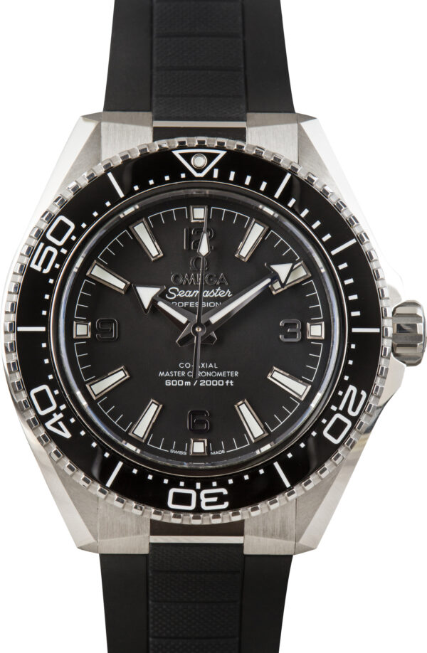Pre-Owned Steel on Rubber Omega Seamaster Planet Ocean 600M Black Dial