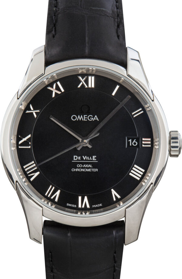 Omega Steel on Leather De Ville Black Roman Dial